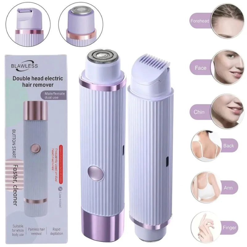 2-in-1  Double head  Electric Shaver & Trimmer for Women | USB Rechargeable Double-Head Hair Remover for Face, Eyebrows, Bikini & Body